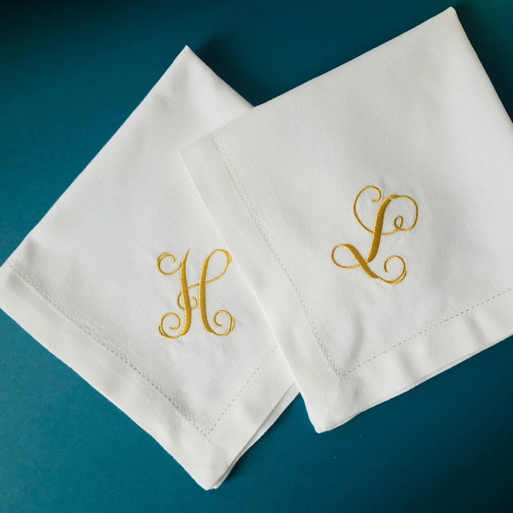 Monogram Embroidery White Dinner Cloth Napkins White Housewarming Gift Wedding napkin