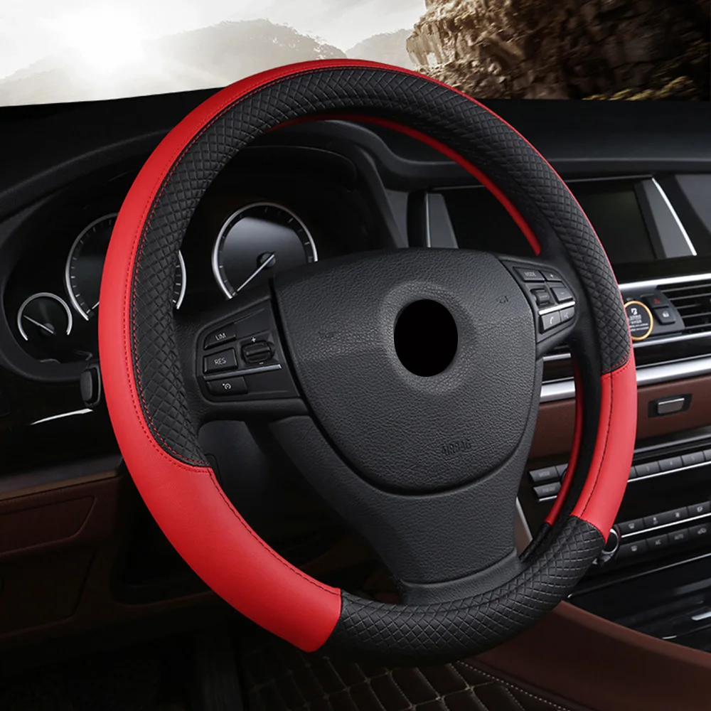 Car steering-wheel 37cm-38cm Leather Hand-stitched PU leather Dermay Car Steering Wheel Cover Fit For Most Cars Styling