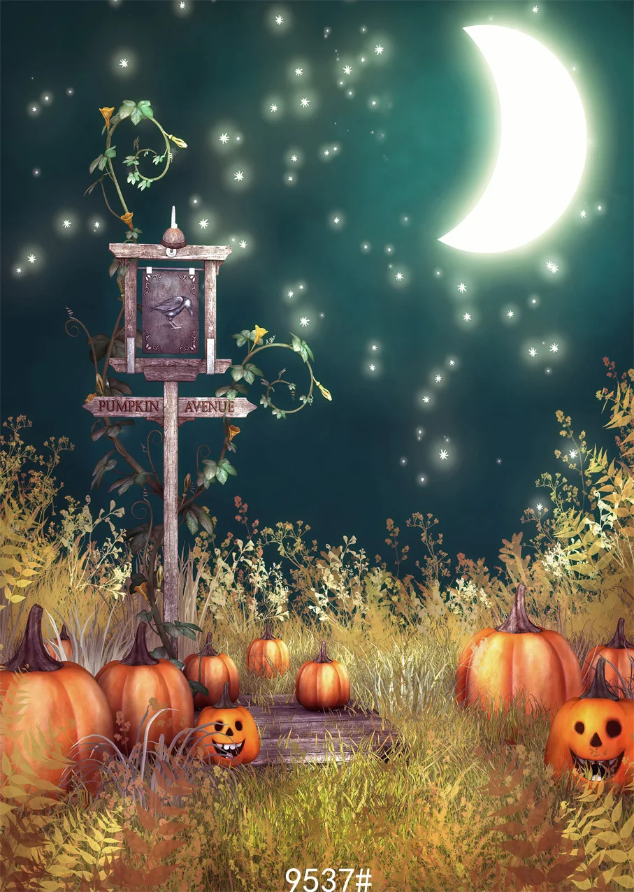 

Fabric Cloth Custom Halloween Photography Backdrops Prop Moon Pumpkin Yellow Vinyl Background Photo Studio for Children Party