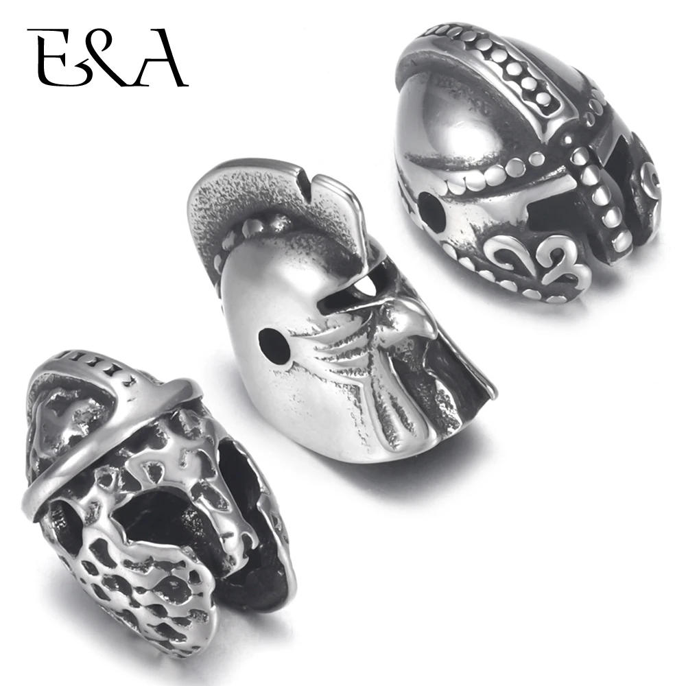 Stainless Steel Roman Warrior Helmet Viking Animal Bead Charm 2mm Hole for Beaded Bracelet Jewelry Making Metal Accessories