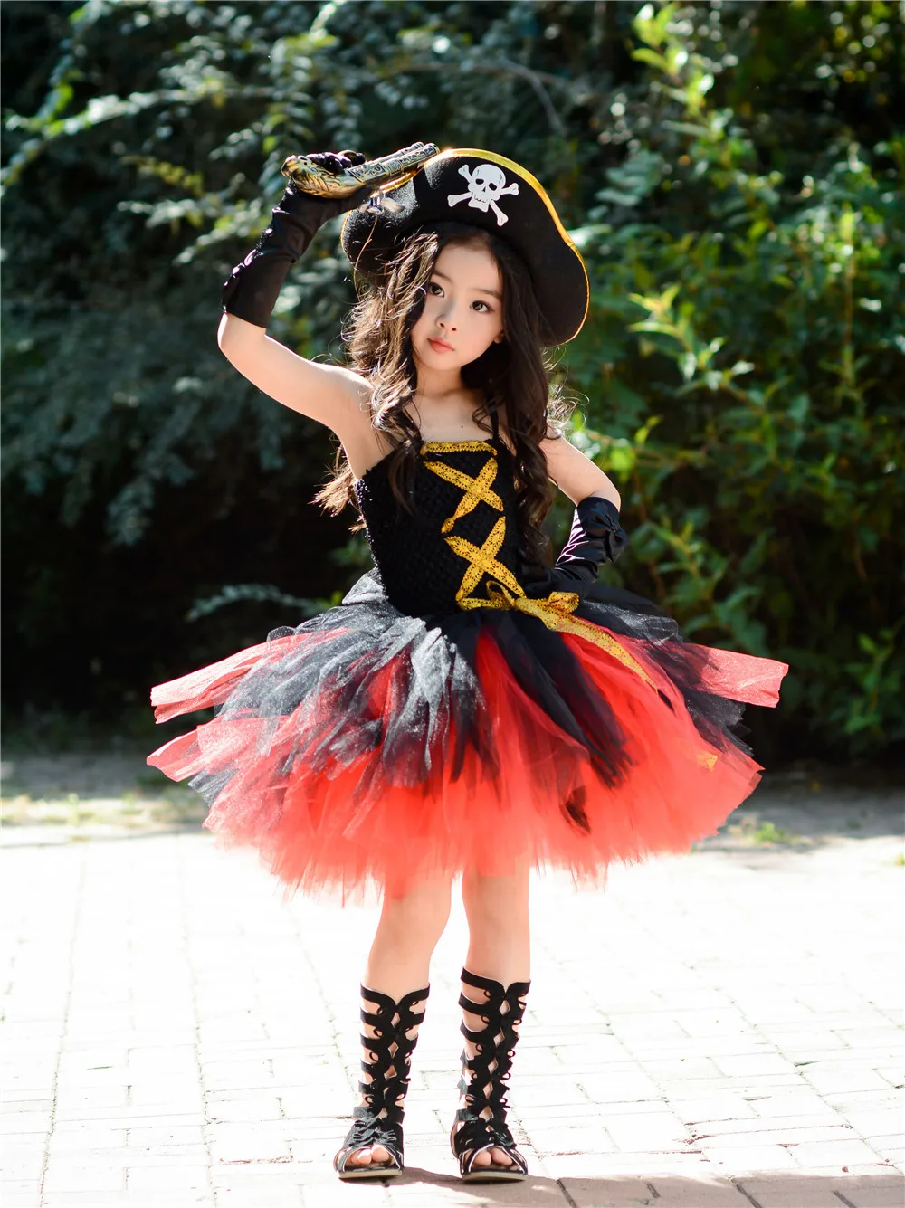 POSH DREAM New Halloween Pirates Kids Girls Costume Costume with Hat Pirates Tutu Dressed Up Black Toddler Girls Cosplay Clothes