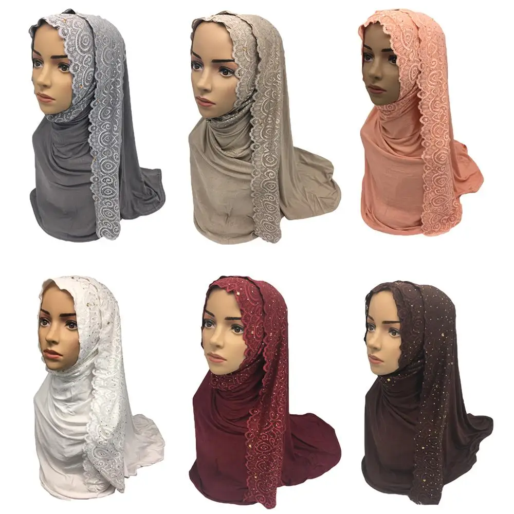 Muslim Party Hijab Cotton Rhinestone Scarf Shawl Head Wrap Wedding Women Stole Headscarf Islamic Turban Arab Head Cover 170*75cm