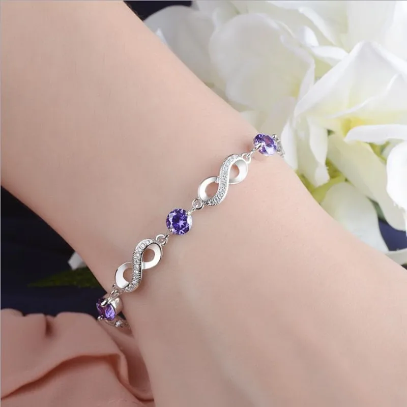 

Charming 925 Sterling Silver Bracelets Accessories Top Quality Crystal Purple Flower Women Anklets Jewelry Trendy Christmas Gift
