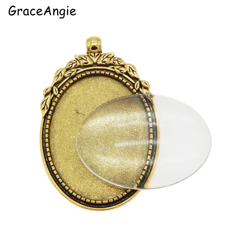 Cameo Cabochon Base Jewelry Findings DIY Neckage Pendant Pendant Cabochon Settings and Transparent Rectangle Glass Cabochons