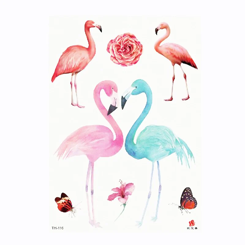 1 Sheet Watercolor Animal Temporary Tattoo Flamingos Decal Body Sticker TH116 Water Transfer Tattoo Paper