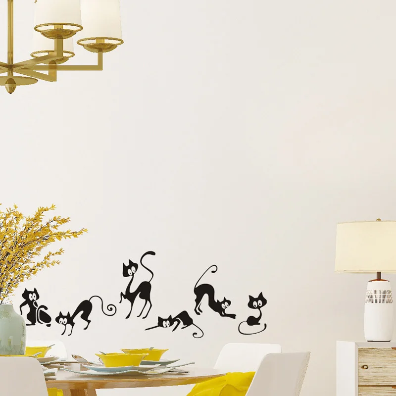 Funny Black Cat Wall Stickers Animals Living Room Background For Home Decoration Mural Art Decals Wallpaper Waist Line Poster
