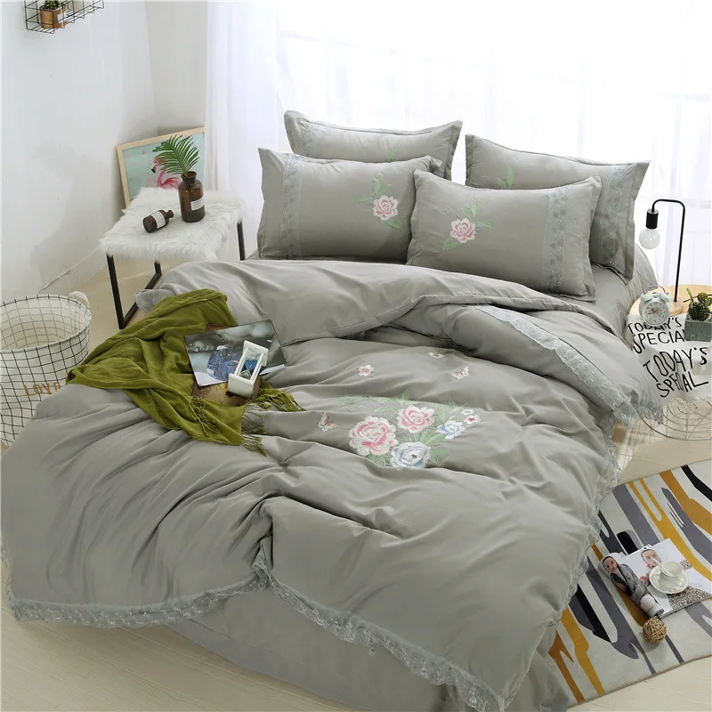 Bedding Set Soft Bedclothes Delicate Embroidered Duvet Cover Set with Pillowcases 4pcs/3pcs Bed Set Home