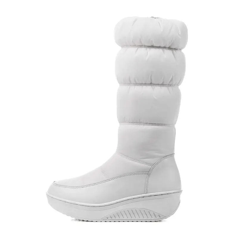 MORAZORA Plus size 35-44 new fashion winter snow boots platform shoes footwear mid calf women boots solid color zipper white