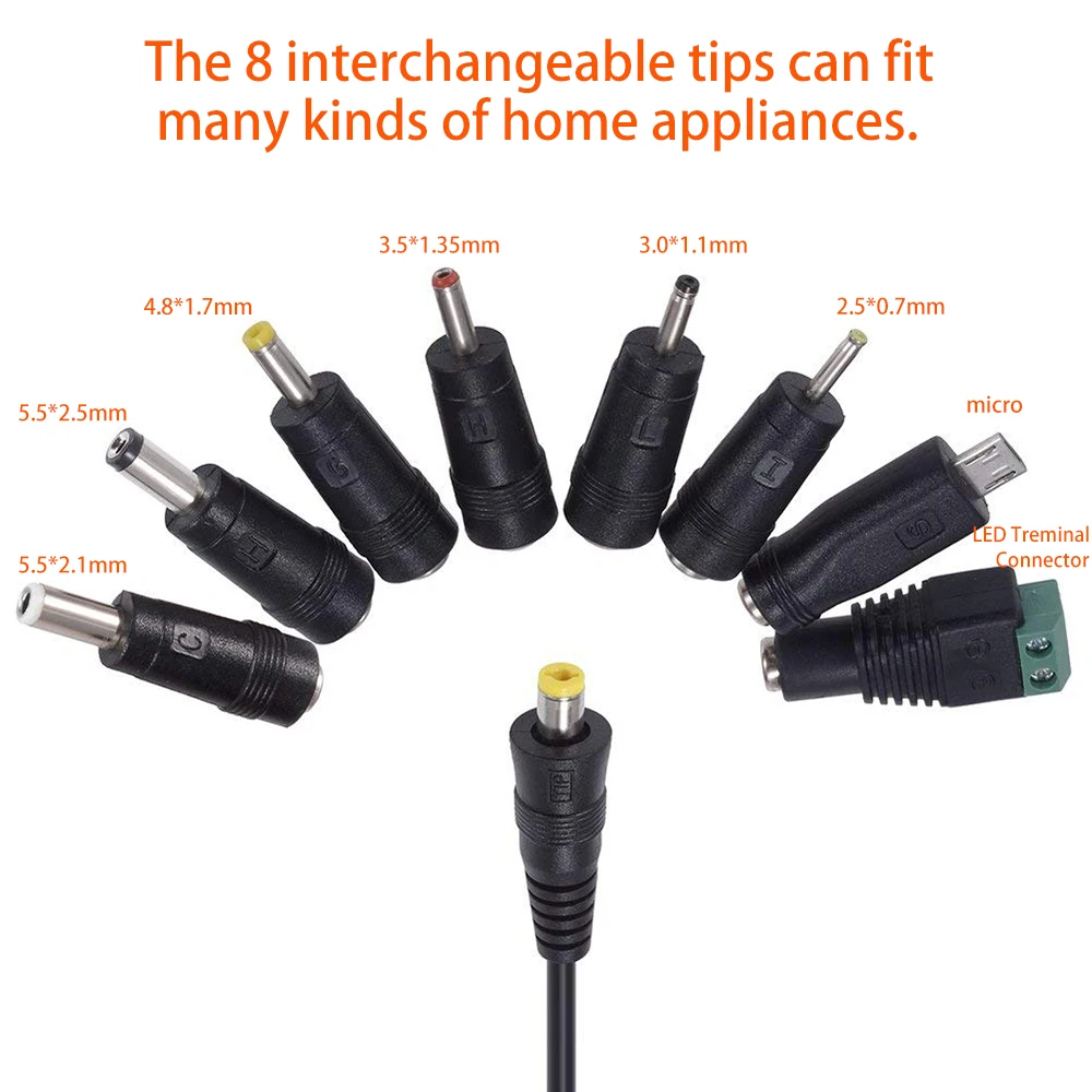 30W US/UK/AU/EU uniwersalny zasilacz 3V 4.5V 5V 6V 7.5V 9V 12V AC ładowarka DC konwerter + 5V 2.1A Port USB z 8 sztuk jack