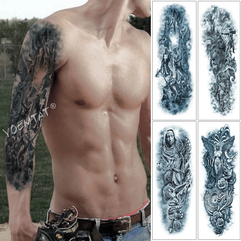 

Large Arm Sleeve Tattoo Victory Warrior Soldier Waterproof Temporary Tattoo Sticker Angel Saint Men Full Skull Totem Tatoo