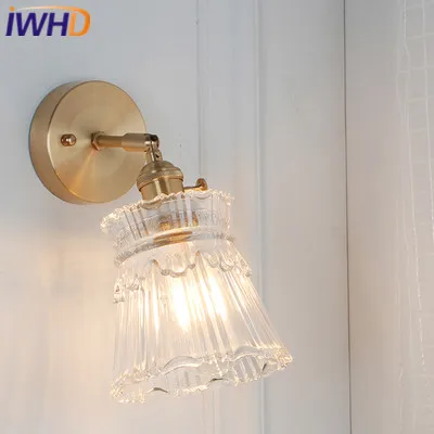 

IWHD Copper Wall Lamp Post Modern Copper LED Wall Lights Vintage Light Glass Fixtures Home Lighting Bedside Sconce Luminaire