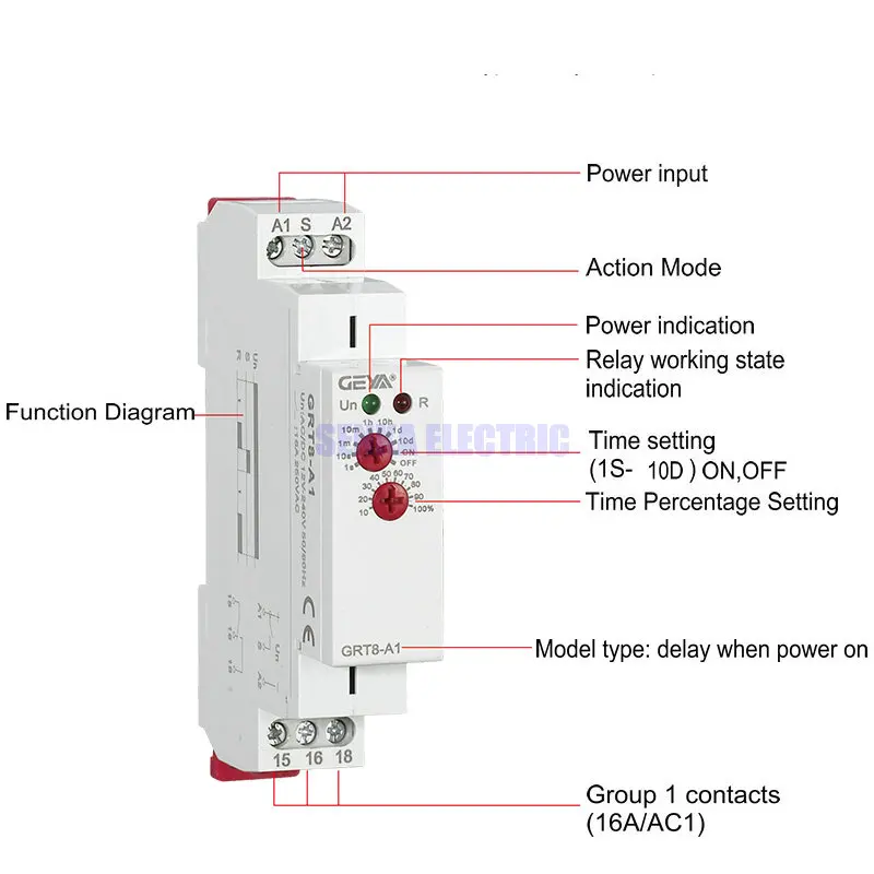 DIN Rail 16A 12V 24V 220V SPDT Delay ON Timer GRT8-A AC230V or AC/DC12-240V Power on Delay Time Relay