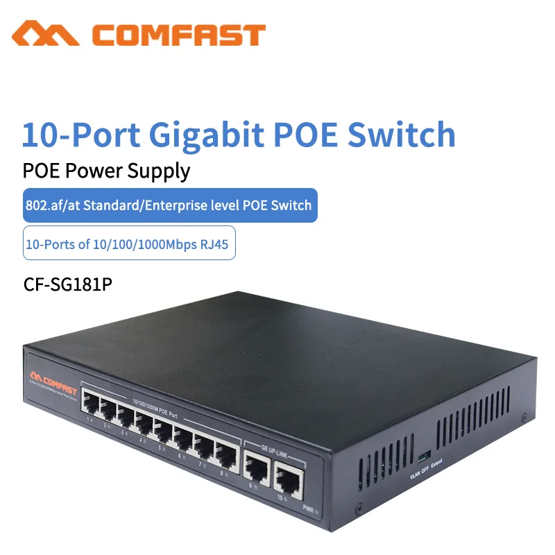 

Comfast SG181P 10 Port Gigabit POE Network Switch Gigabit Switch ethernet 10 *10/100/1000Mbps RJ45Port 1000M 802.11af/at Switch