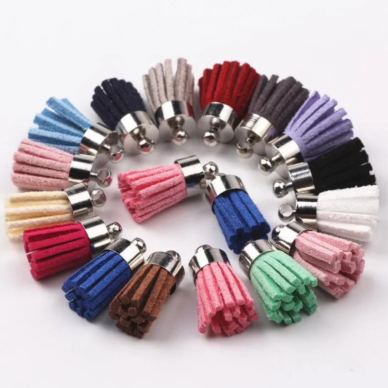 100pcs Mix Color  Tassels 16mm Small Suede Tassel Earring Necklace Parts Jewelry With Copper Metal Caps Diy Accessories