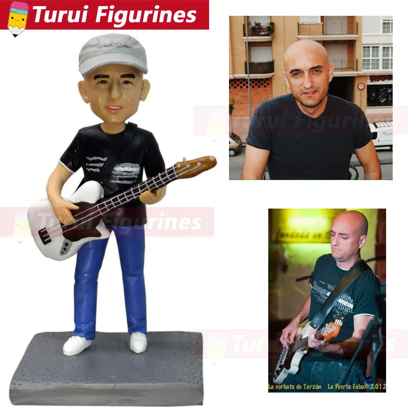 guitar and bass player's bobblehead custom figurines for man gifts clay figurines home decor made in china artist bobble head