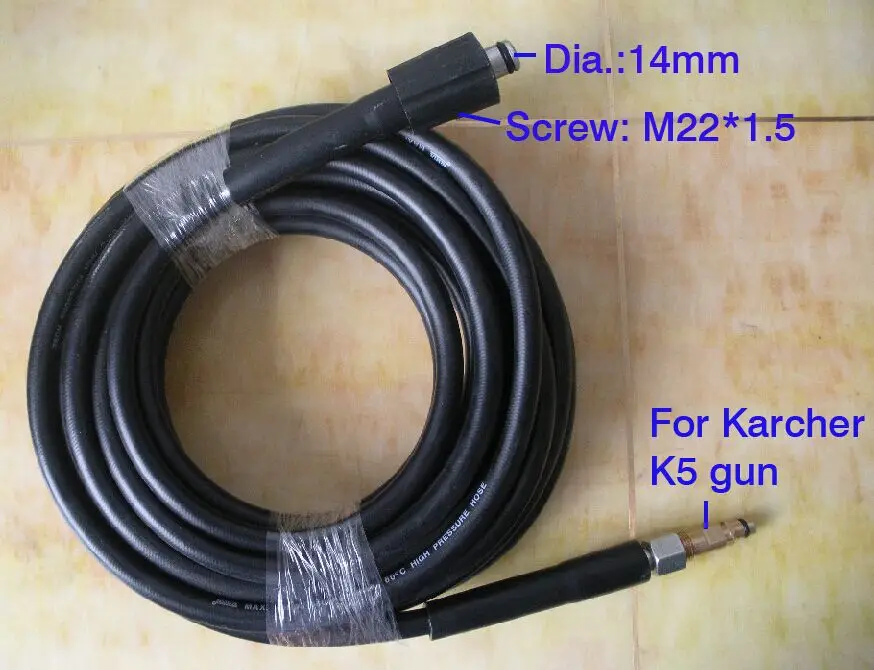 Car washer hose with K5 quick adaptor, connector for washer M22*1.5*14MM 400Bar 5800PSI high pressure washer hose