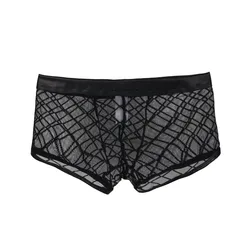 New Arrival Underwear For Men Transparent S M L XL Boxer Men Sexy Black Cotton Plaid Boxer Para Hombre Lingerie Homme MPS056