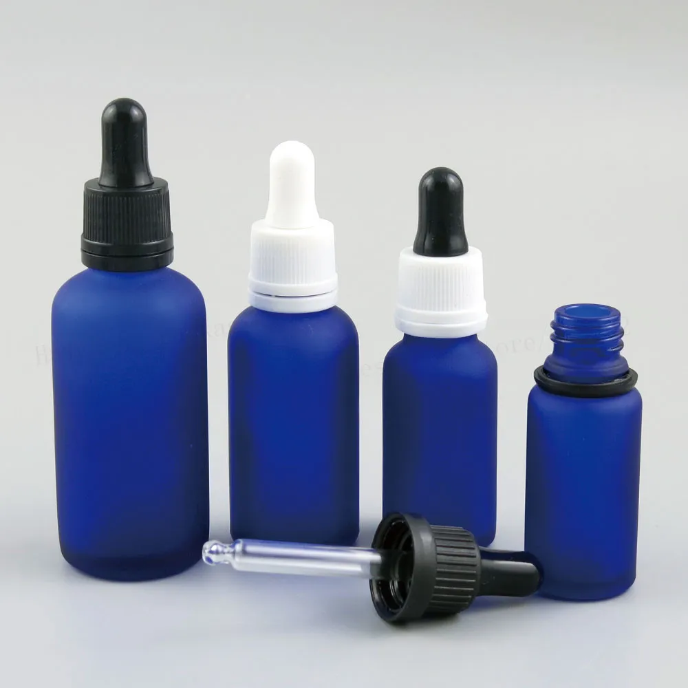 200 x 5ml 10ml 15ml 20ml 30ml 50ml 100ml Refillable Empty Frost Blue Glass Eye Dropper Bottle for Essential Oil Use