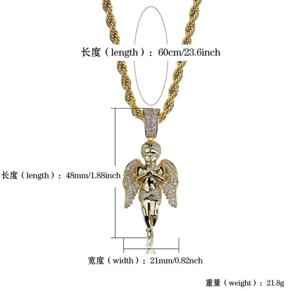 Topgrillz Hiphop Mannen Vrouwen Ketting Goud Kleur Plated Iced Out Micro Pave Cz Stone Angel Hanger Kettingen Love'sblessing Geschenken