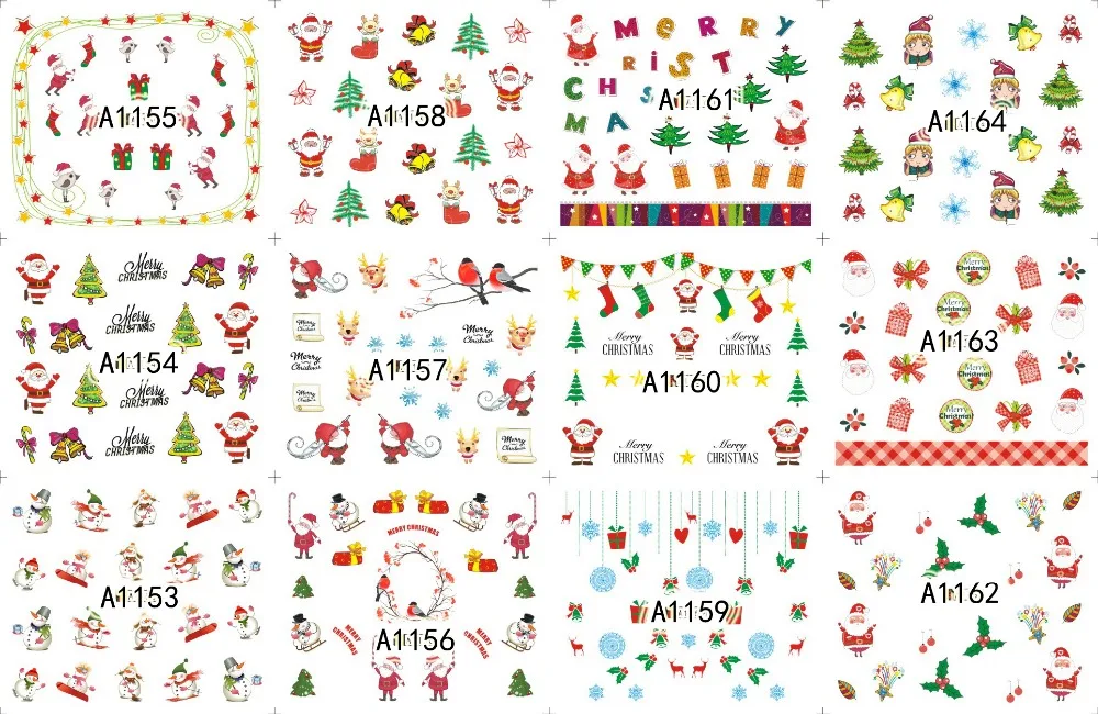 60 Sheets Mixed Designs Christmas Water Transfer Nail Art Decorations Stickers Decals Winter Style Nails Supplies Tool 1129-1188