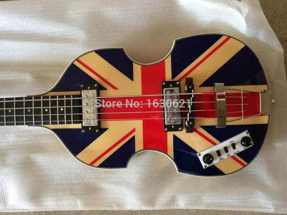 left handed England flag vintage Hofner BB2 4 strings electric bass korean good pickups & electronic tiger flame top