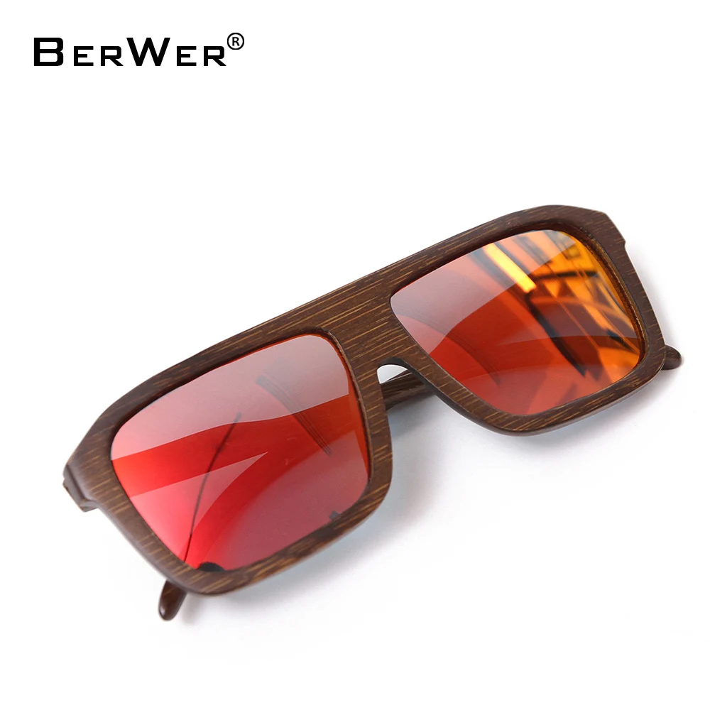 BerWer 2023 Polarized Sunglasses Wooden Bamboo Women Men Handmade Colored Brown Sunglass