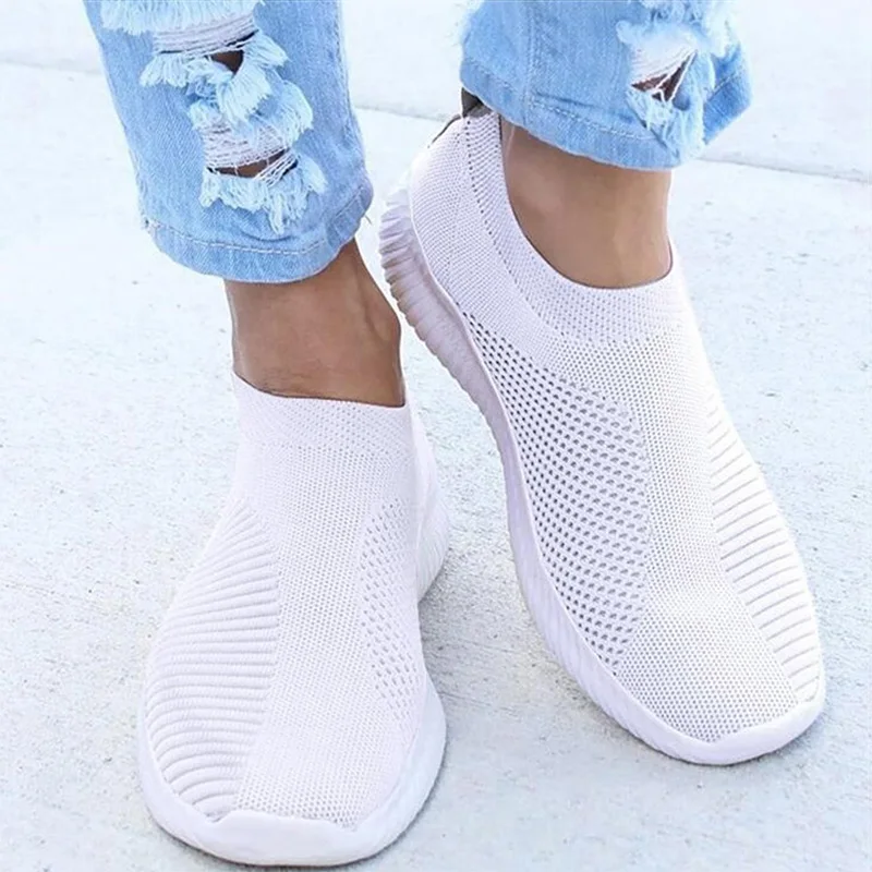 Scarpe da donna Plus Size 43 scarpe vulcanizzate da donna Slip On Sock Shoes scarpe da ginnastica bianche in rete femminile donna Flat Casual Tenis