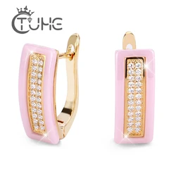 2019 Fashion U Bend Earring Shiny Lovely Pink Ceramic Rings ladies U Shaped Gold Silver Color Women Earrings Elegant Jewelry