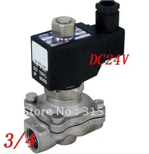 

Free Shipping 5PCS/Lot 3/4'' Two Way 2 Position Solenoid Valve 24VDC Stainless Steel Valve Body Acid VITON