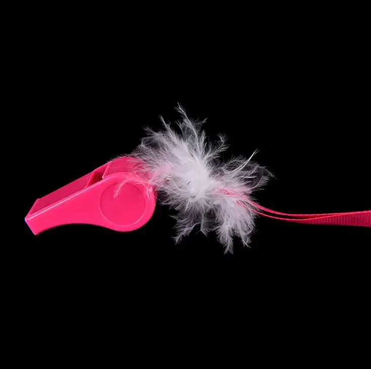 Hot Pink Plastic Whistles With Threaded Strap Hen Party Fashion White Feathers Whistling For Festival Decor SN1730