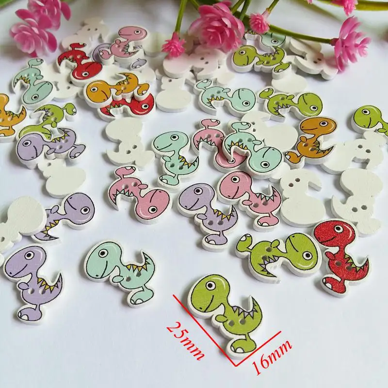 50pcs/lot Decoration cartoon dinosaur buttons 2 Holes Garment Accessories Wooden Buttons Sewing DIY Scrapbooking
