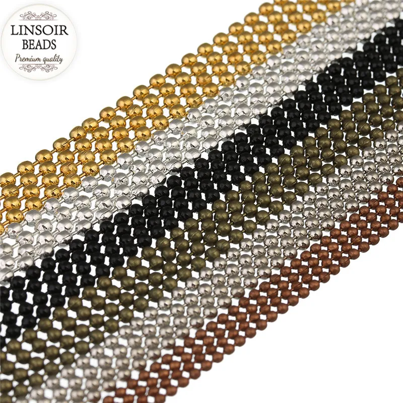 10m/lot 1.2 1.5 2 mm Metal Ball Bead Chains Bulk Black/Rhodium/Gold Color Link Chains for Diy Necklaces Bracelets Jewelry Making