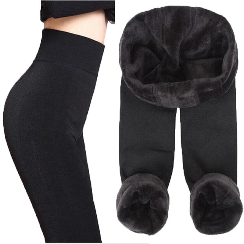 

YSDNCHI Winter Fashion Velvet Leggings Black Warm Cashmere Pants Thick Integrated Inverted Elastic Trousers