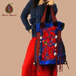 Hot-selling Ethnic canvas embroidered handbags Fashion Retro handmade beaded shoulder bags Vintage lagre casual tasse travel bag