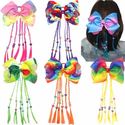 1Pcs 8 Inches Kids Big Rainbow Bows Hair Ties Girls Hair Bows Braids Colorful Twist Tie Wigs Ponytail Kids Hair Accessories