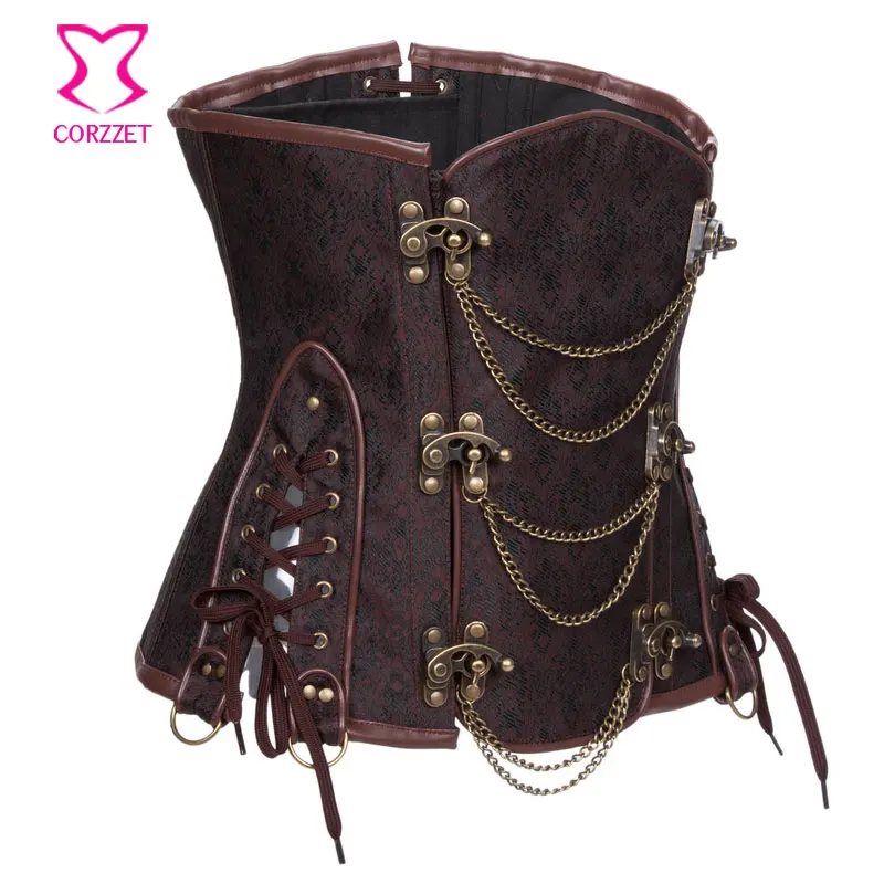 6XL Plus Size Underbust Corset Steampunk Vintage Brown Steel Boned Corsets and Bustiers Gothic Clothing Korsett For Women Sexy