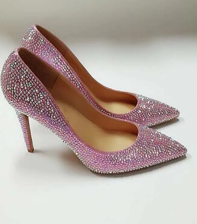 

Sexy Women Bling Drilled Full Rinestones Wedding Pumps Pointed Toe Ladies Stilettos Pink Crystal High Heels Pumps Bridal Shoes