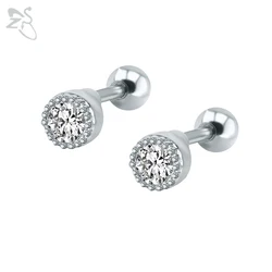 Round Tiny Earrings Crystals Gems Simple Style Ear Stud Stainless Steel Pierced Tragus Cartilage Earring For Women Accessories