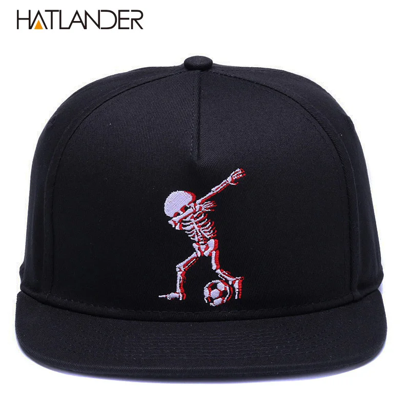 HATLANDER 5panels cotton baseball caps brand embroidery skull hip hop cap cool adjustable sports hats funny black snapback cap