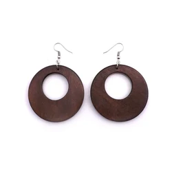 Wholesale 12 Pairs Coffee Color 50mm Hollow Wooden Earrings Bohemian Drop Earrings