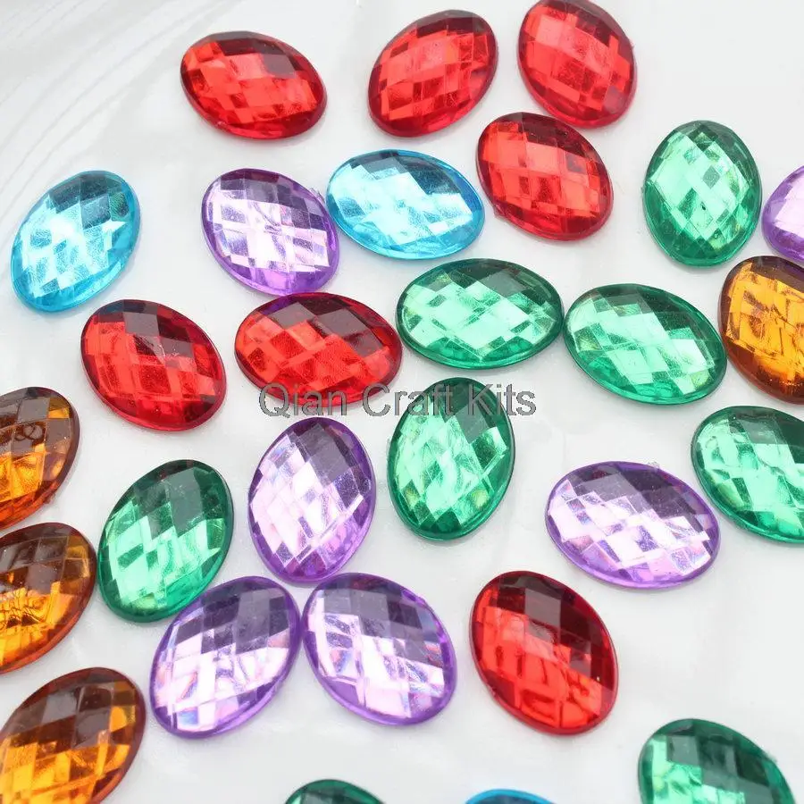 300pcs mixed colors Flat Back Oval shiny faceted Acrylic Rhinestones Gems 18mm*13mm