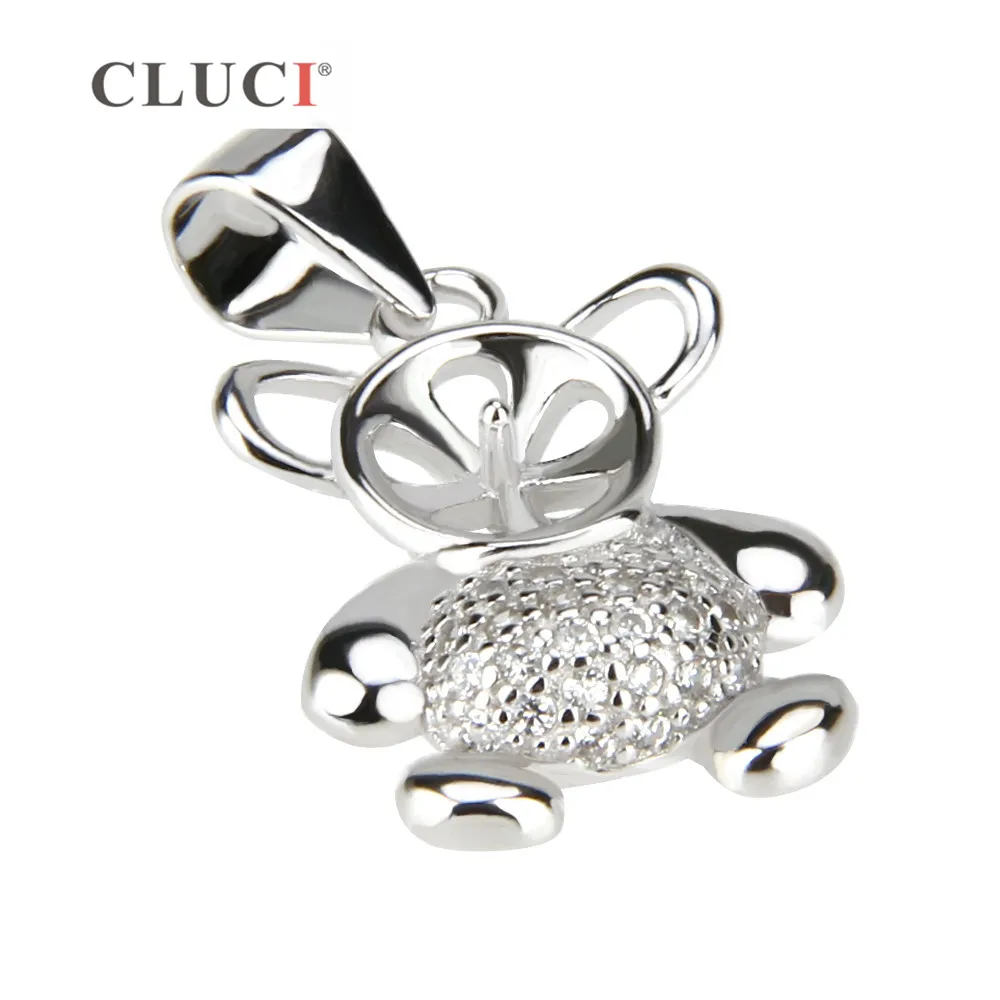 CLUCI women jewelry 925 sterling silver animal pendant accessories shining Bear necklace charms pearls pendant fitting SP159SB