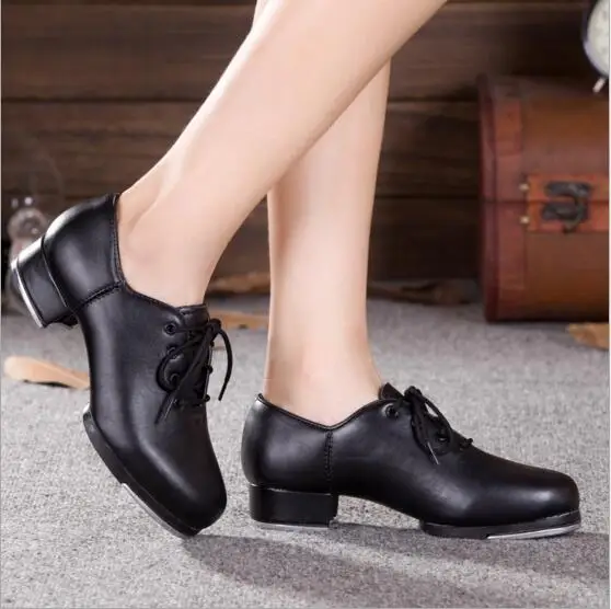 Oxford Lace Up Adult Black Professional Leather & PU Men Tap Dance Shoes Girls Women Tap Shoes