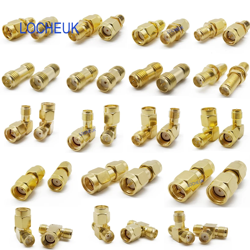 18Pcs SMA Connector Kits SMA/RP-SMA To SMA/RP SMA Male Female RF Coaxial Adapter Straight/Right Angle T Type Splitter Connector