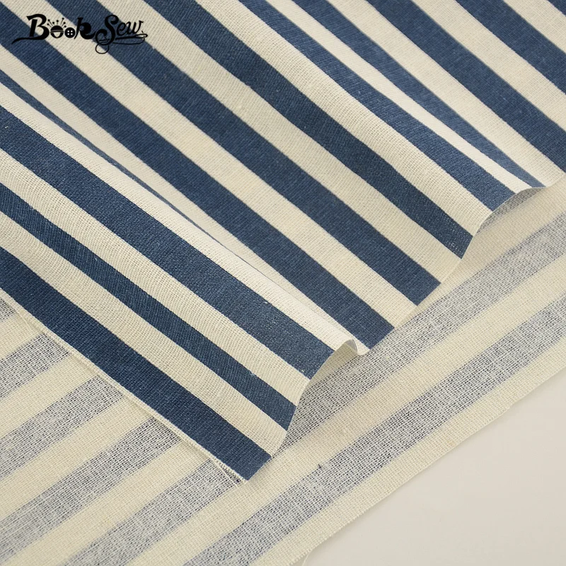 Booksew Dark Blue Strip Cotton Linen Fabric  Tissu For Bag Table Cloth Curtain Decoration Zakka Sewing Material Home Textile