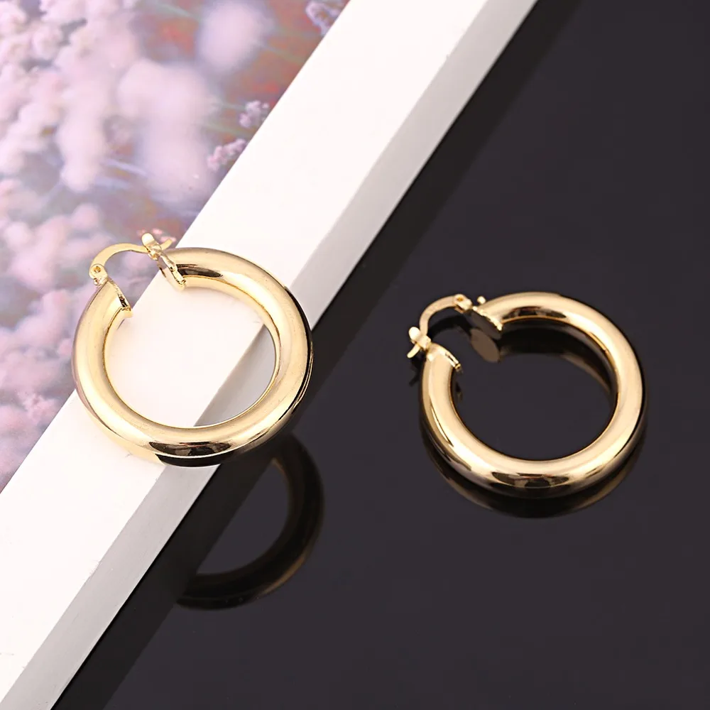 Africa Hoop Glossy Earrings for Women Gold Color Copper Round Earrings Ethiopian Nigeria Congo Arab Gift