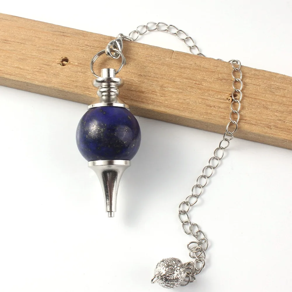 KFT Natural Healing India Reiki Lapis Lazuli 7 Round Beads Chakra Pendulum Dowsing Divination Stone Pendant Fashion Jewelry