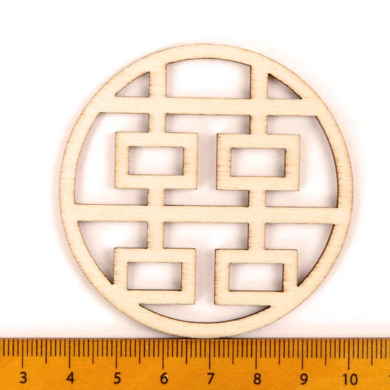 Chinese style Retro Frame Wooden Pattern Round Scrapbooking Craft Handmade Accessory Sewing Home Decor DIY 5pcs 64mm