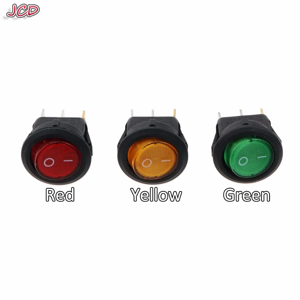 JCD Micro Switch KCD1-2 LED Light Car Boat Round Rocker ON/OFF SPST 3 Pins Toggle Button Switch 220V MAX 250V DIY Accessories