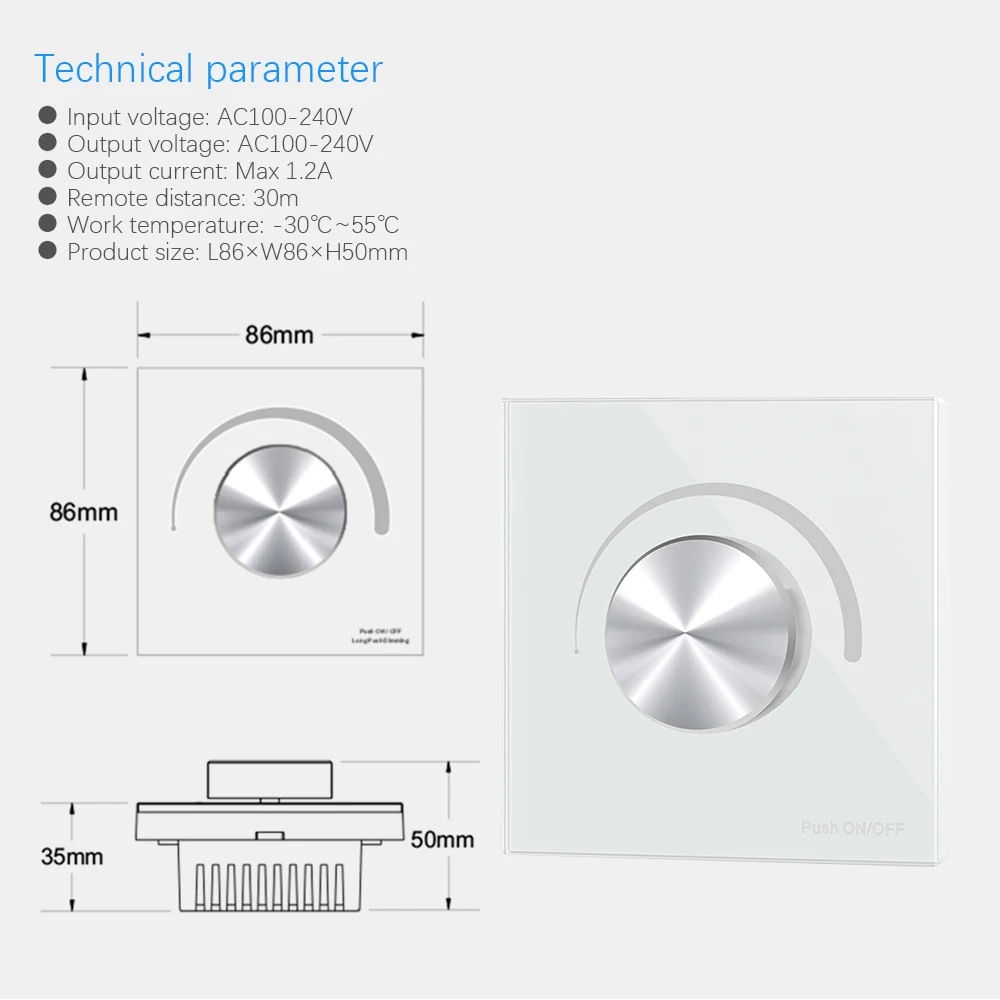 AC Triac LED Dimmer 220V 110V Wireless RF Rotary Glass Panel Dimmer With 2.4G Remote Controller for Single Color LED Bulb Lamps